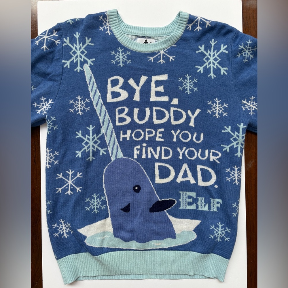 ELF Blue Narwhal Sweater with Snowflakes